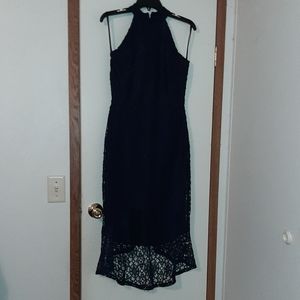 Halter neck dark navy blue dress